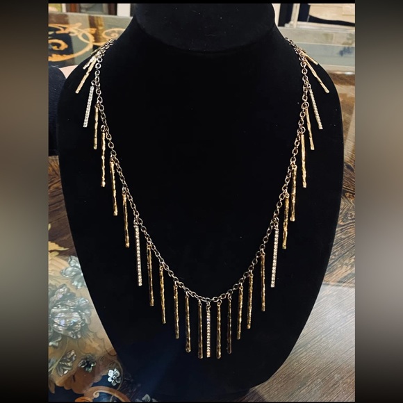Alfani Dangling Fringe Goldtone and Cubic Zirconia Necklace - Picture 1 of 3